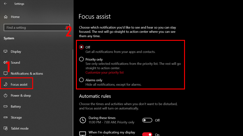 mẹo sử dụng windows 10 focus assist