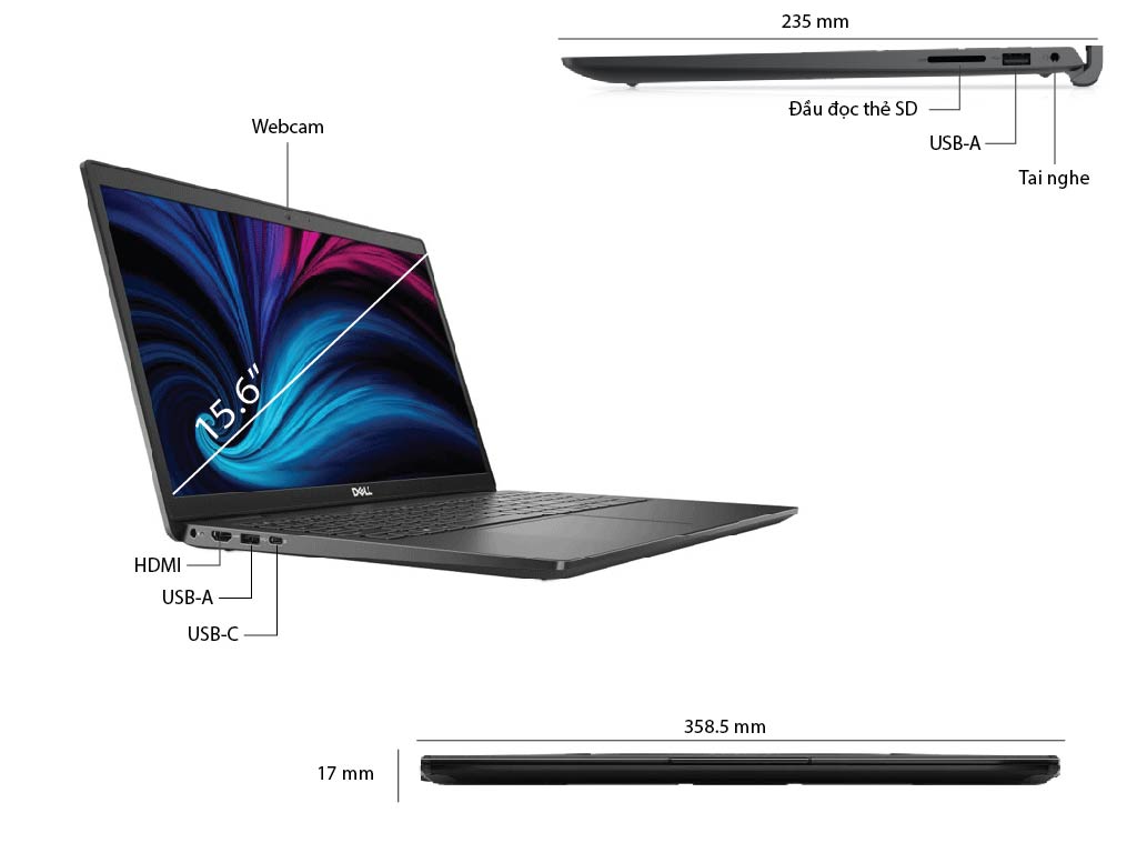 Máy tính 15.6in, Dell màn hình rộng