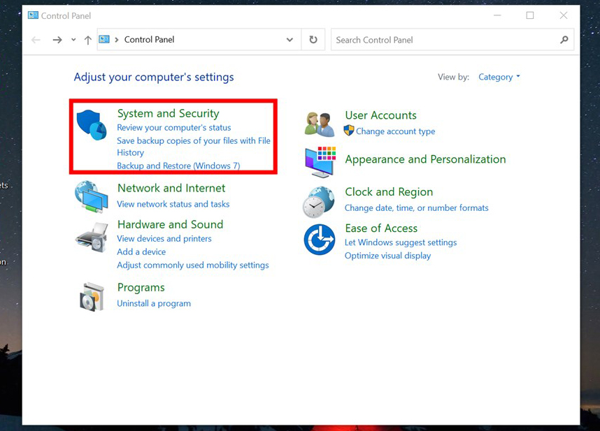 Cửa sổ control panel