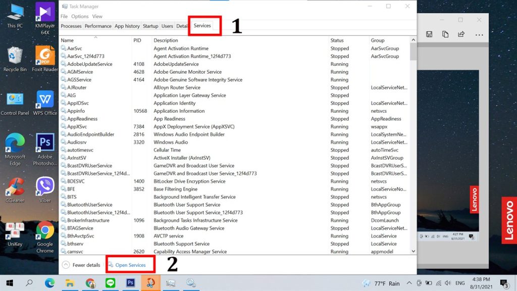 Services trong task manager windows